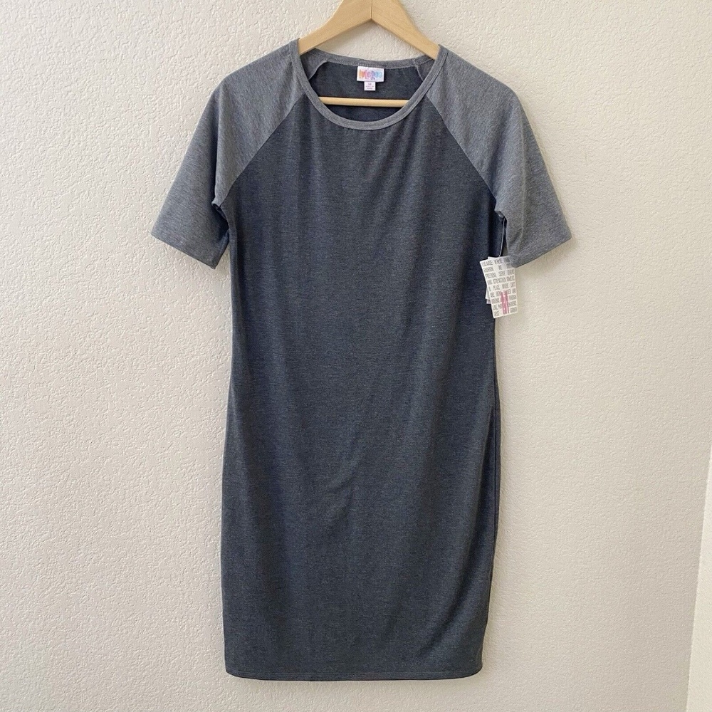 NWT LuLaRoe Julia Dress Size Medium Gray Knit Short Sleeves